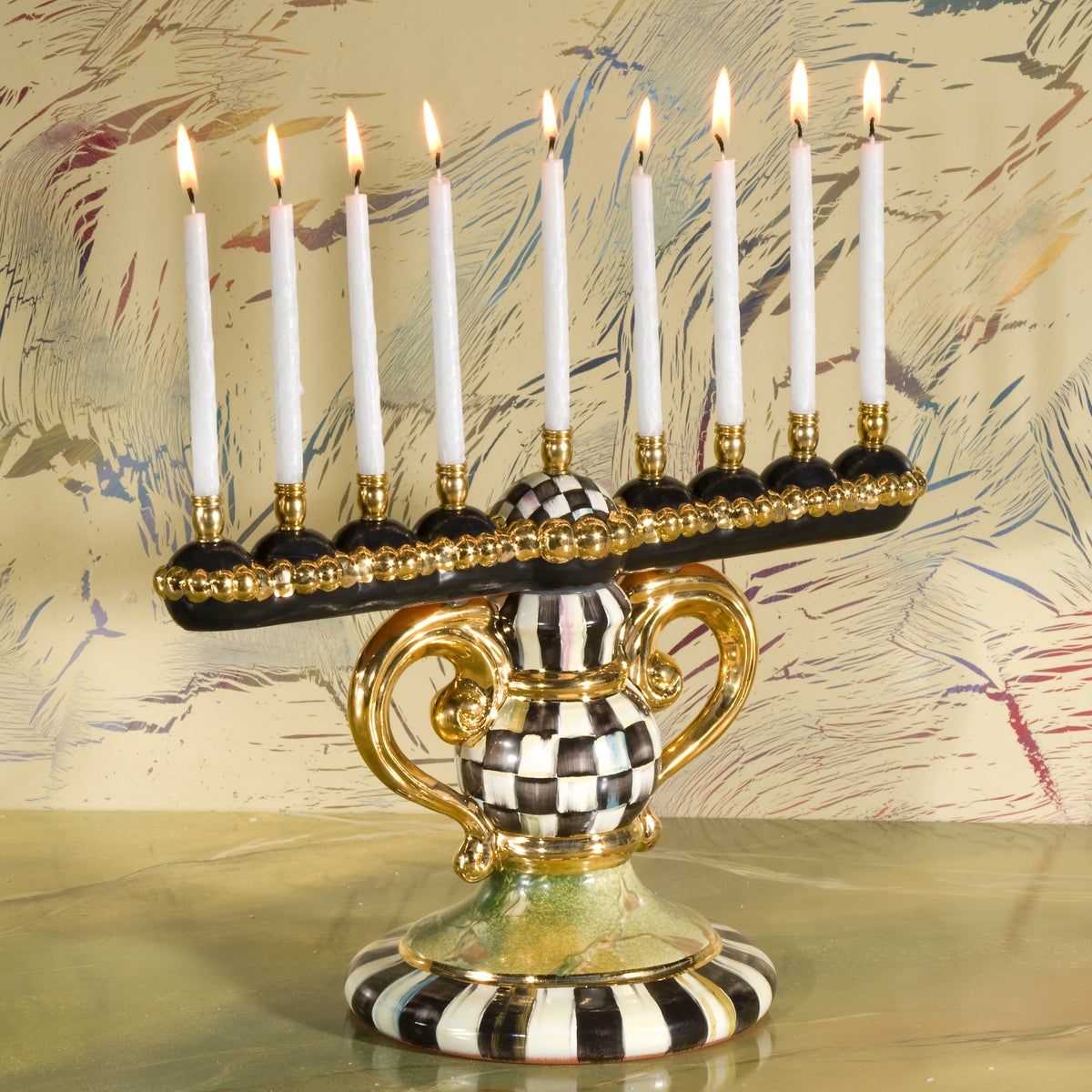 Courtly Check Ceramic Menorah - Image 2