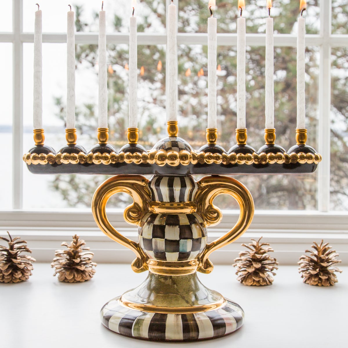 Courtly Check Ceramic Menorah - Image 3