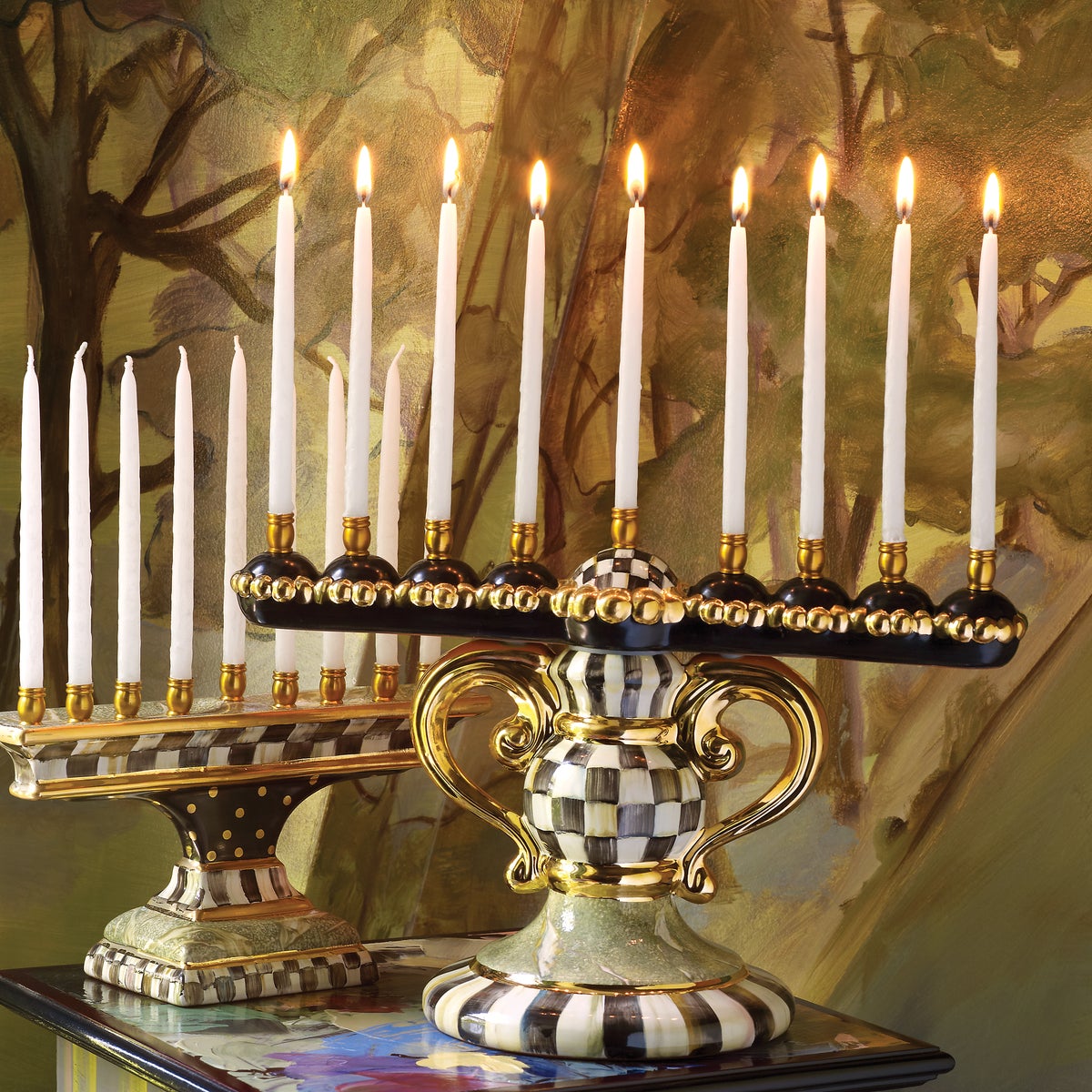 Courtly Check Ceramic Menorah - Image 4
