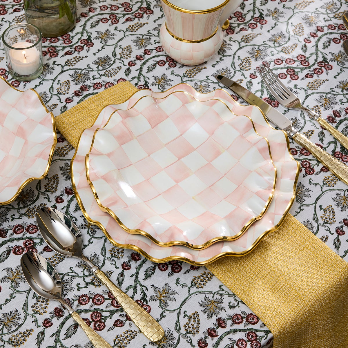 Rosy Check Ceramic Fluted Dinner Plate - Image 2