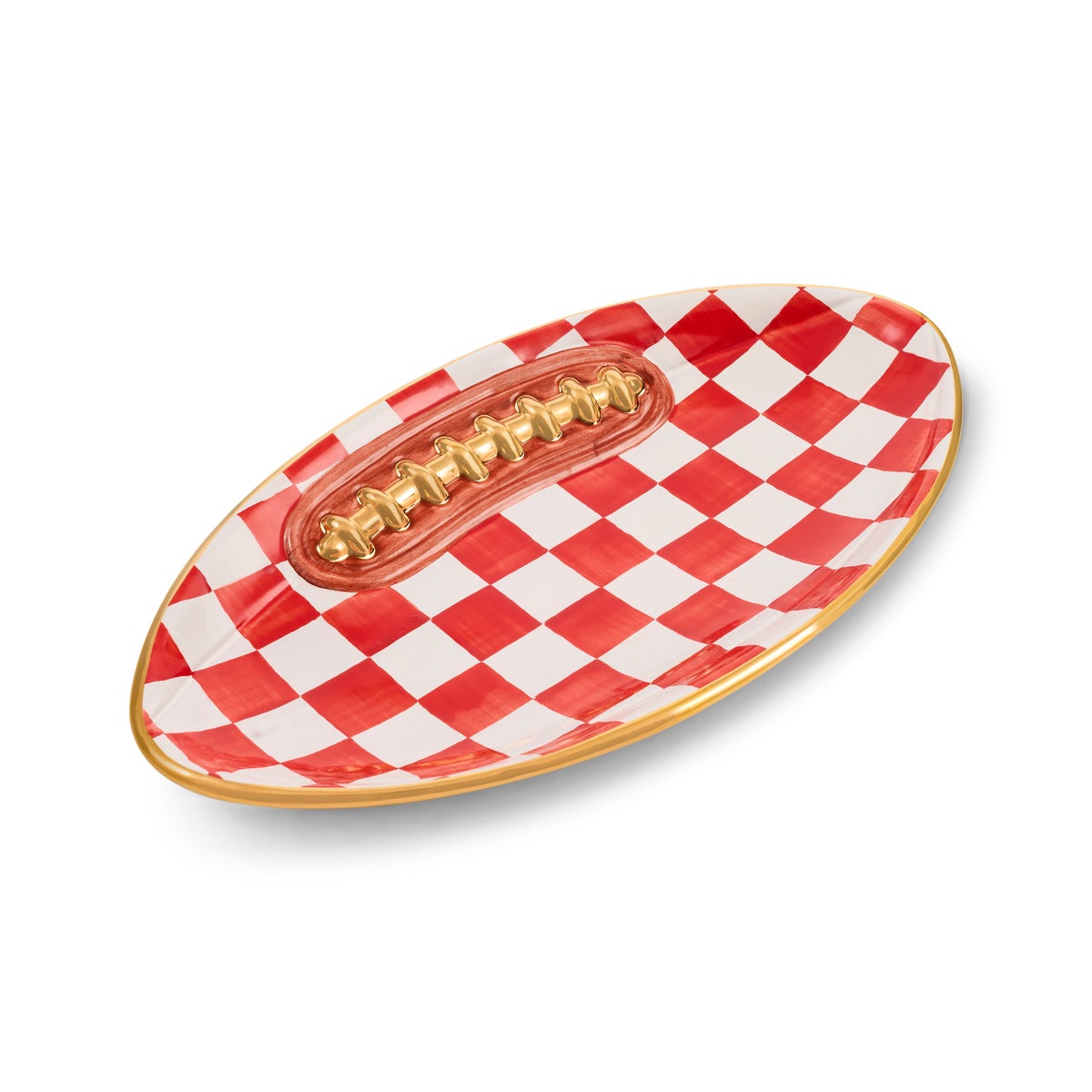 Red Check Ceramic Football Platter - Image 3