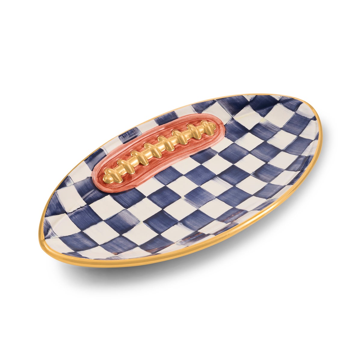 Indigo Check Ceramic Football Platter - Image 3
