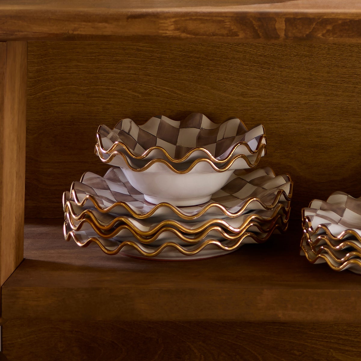 Mocha Check Ceramic Fluted Breakfast Bowl - Image 2