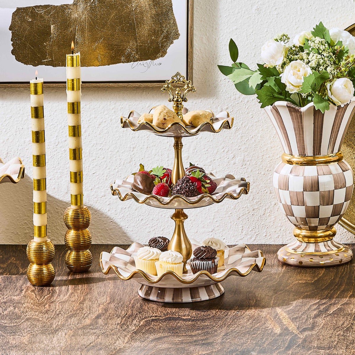 Mocha Check Ceramic Three Tier Sweet Stand - Image 5