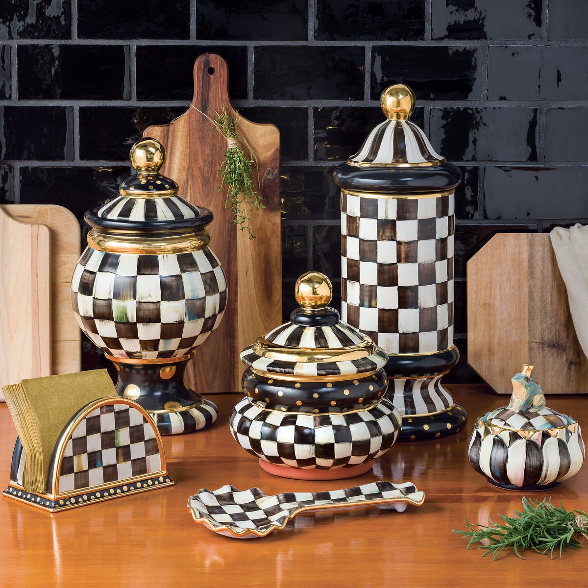 Courtly Check Ceramic Column Canister - Image 4
