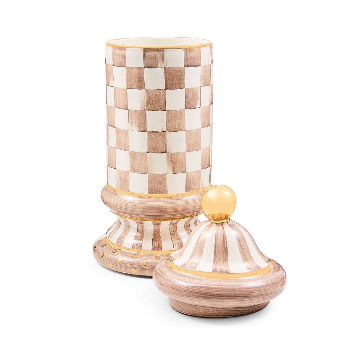 Mocha Check Ceramic Column Canister - Image 2