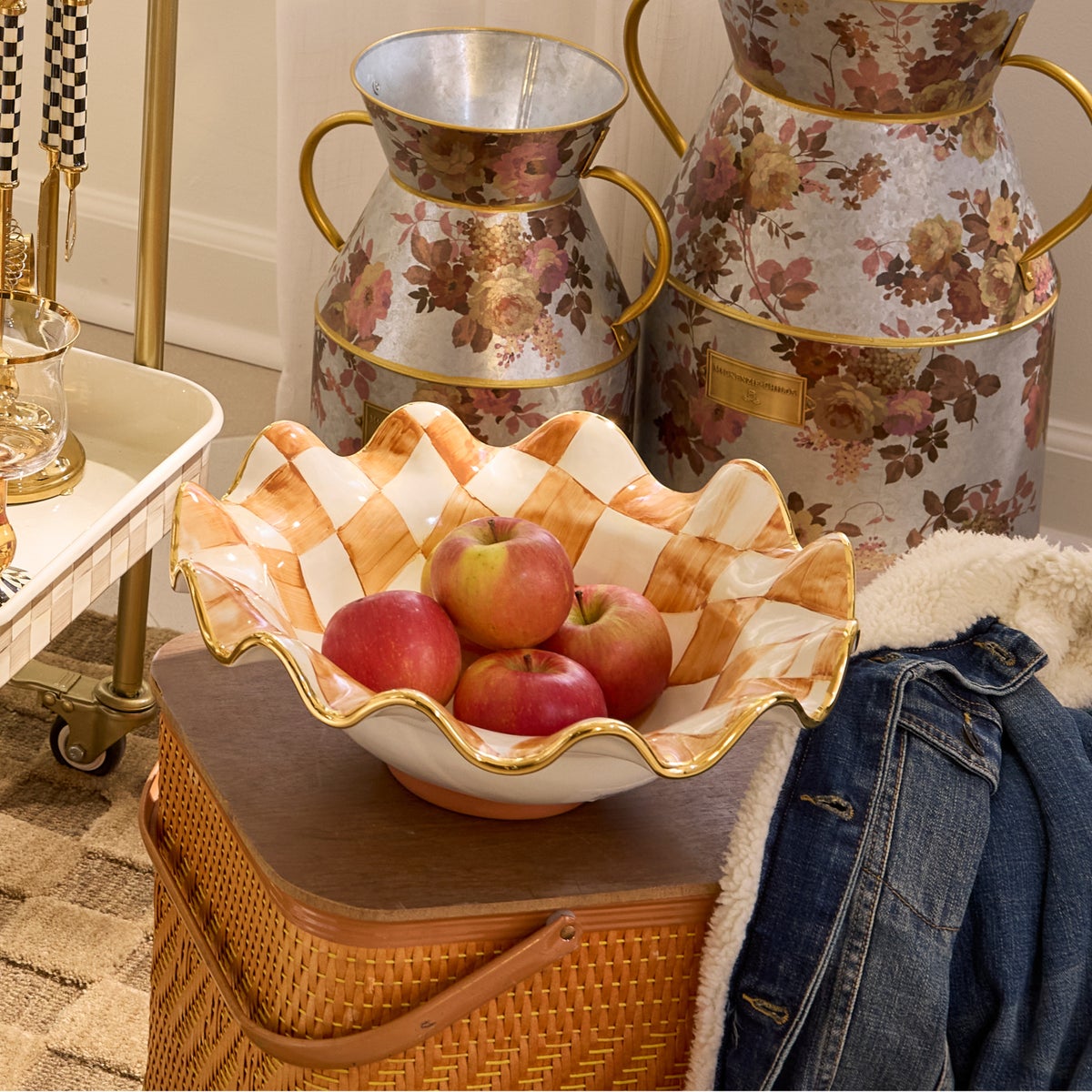 Ginger Check Medium Ceramic Fluted Serving Bowl - Image 5