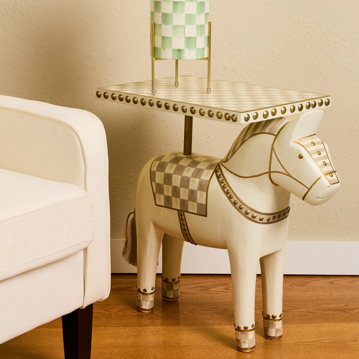Mocha Check Carved Horse Table - Image 2