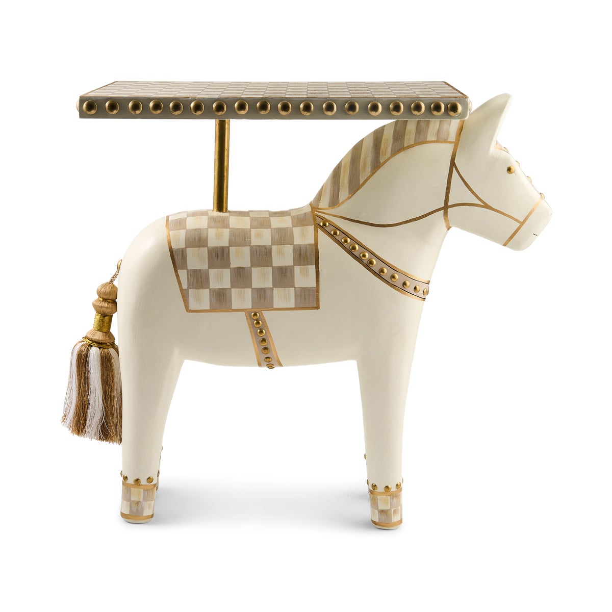 Mocha Check Carved Horse Table - Image 4