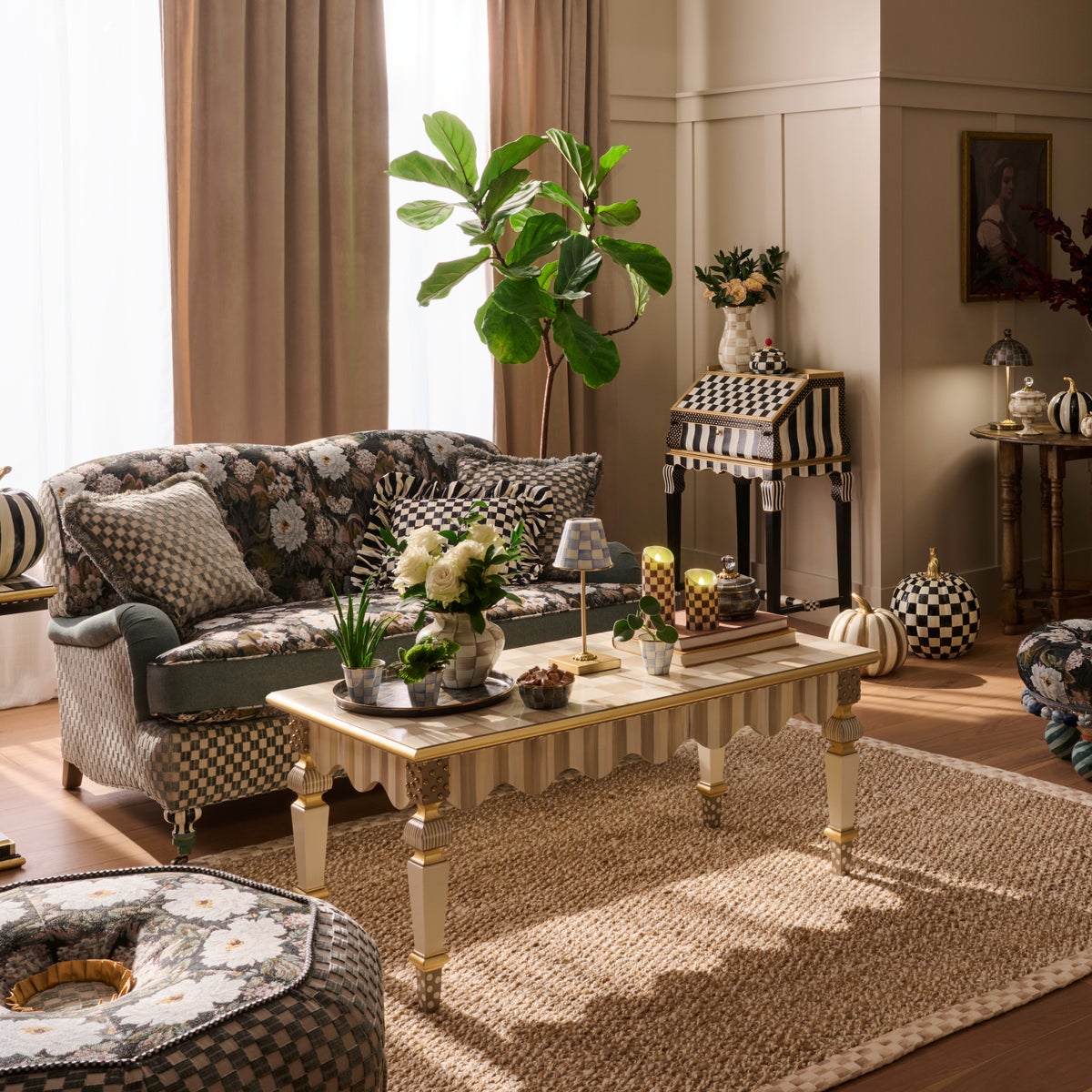Mocha Check & Stripe Coffee Table - Image 3