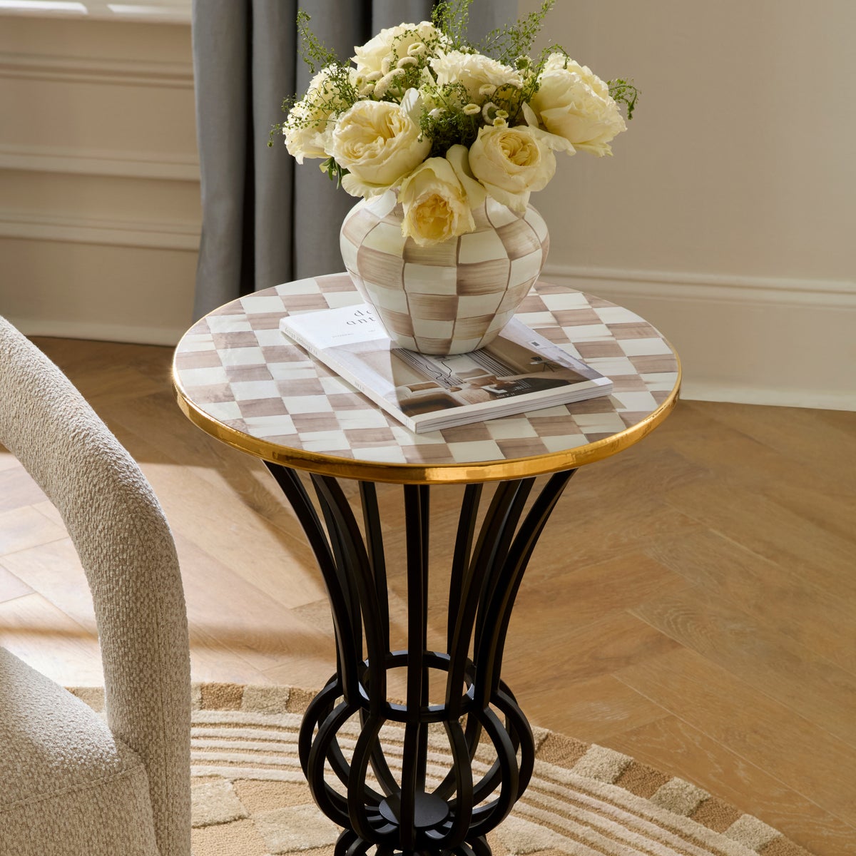 Mocha Check Pedestal Accent Table - Image 2
