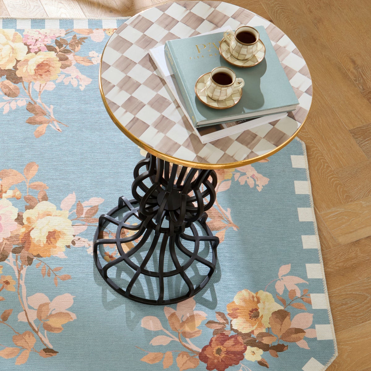 Mocha Check Pedestal Accent Table - Image 4