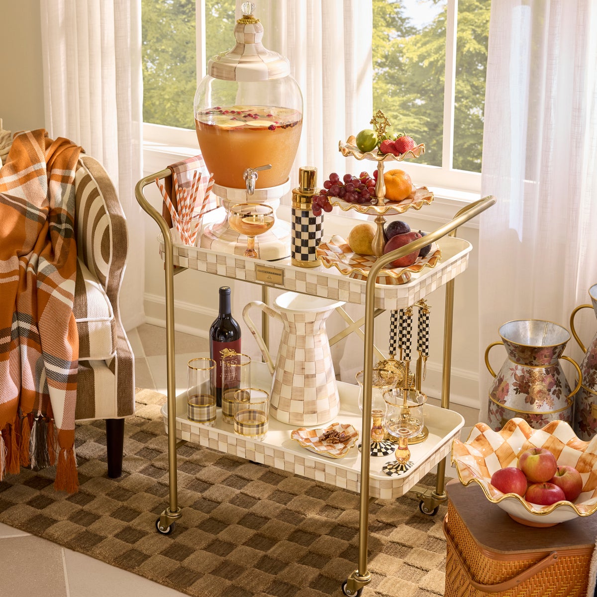 Mocha Check 2-Tier Kitchen Cart - Image 2