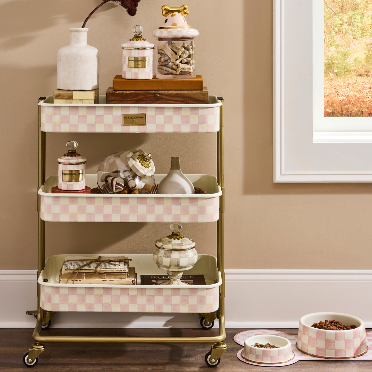 Rosy Check 3-Tier Kitchen Cart - Image 2