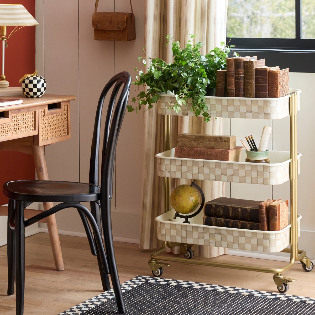 Mocha Check 3-Tier Kitchen Cart - Image 4