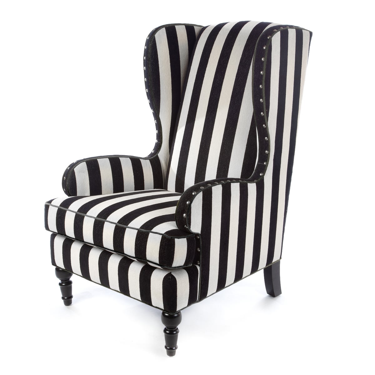 Marquee Black Stripe Chenille Wing Chair - Image 2