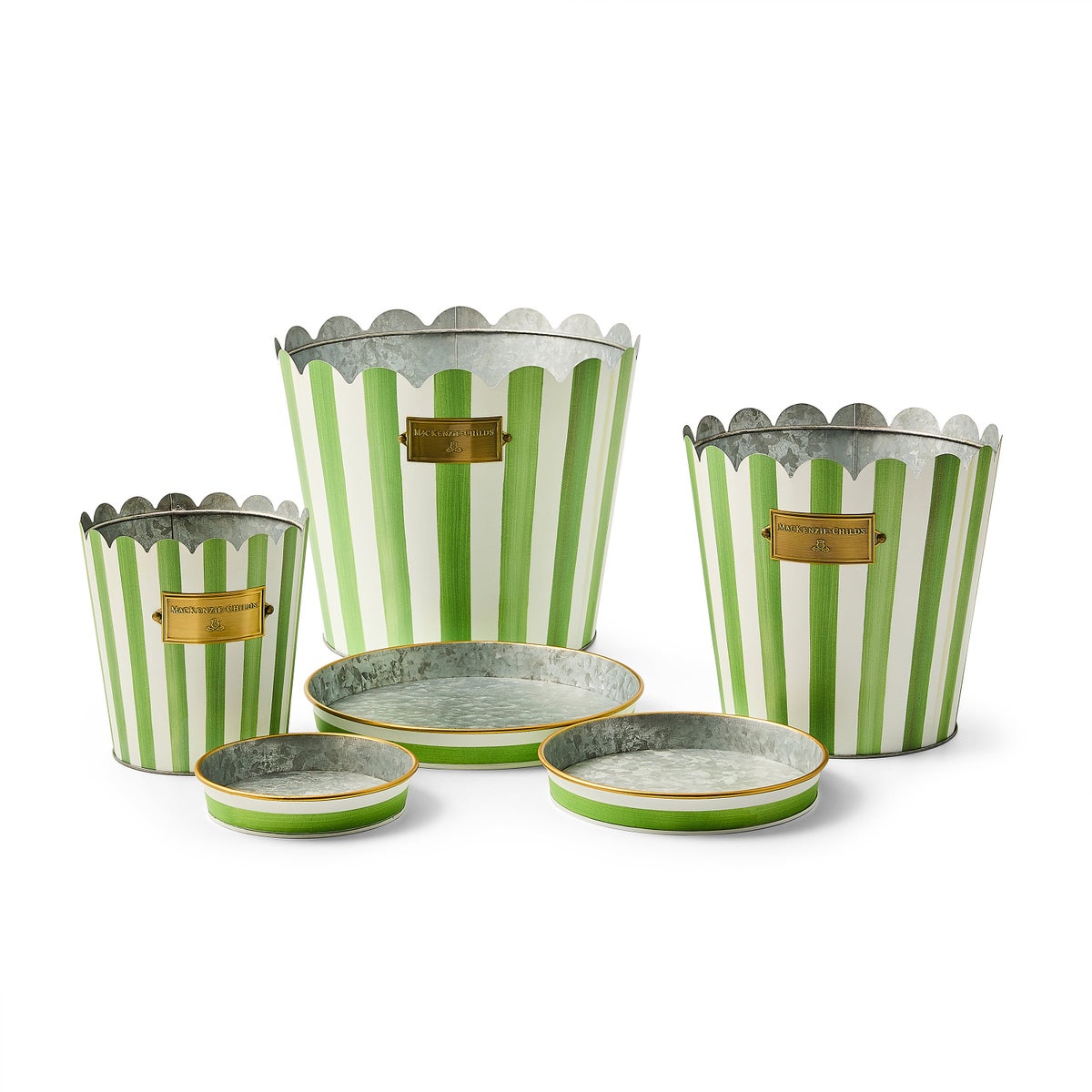 Grass Green Stripe Pots & Saucers, Set of 3 - Image 3