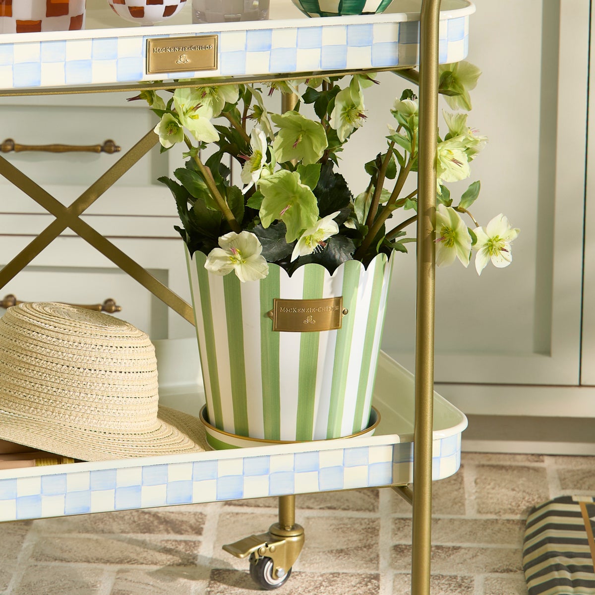 Grass Green Stripe Pots & Saucers, Set of 3 - Image 7