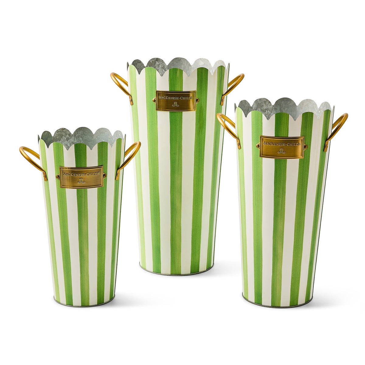 Grass Green Stripe Flower Buckets, Set of 3