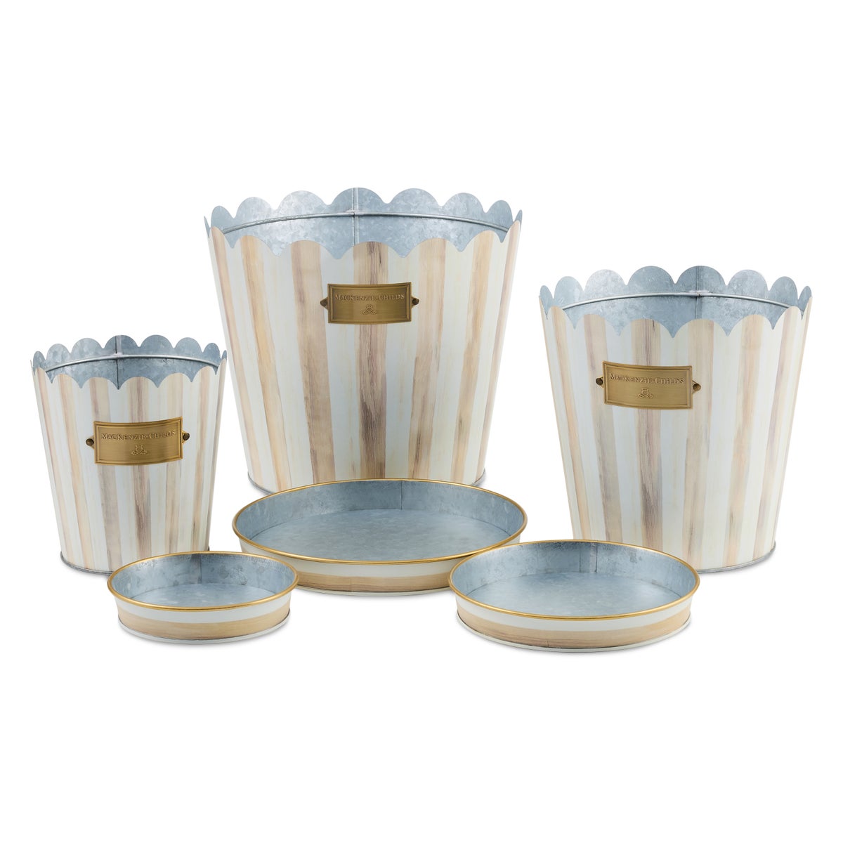 Mocha Stripe Pots & Saucers, Set of 3 - Image 3