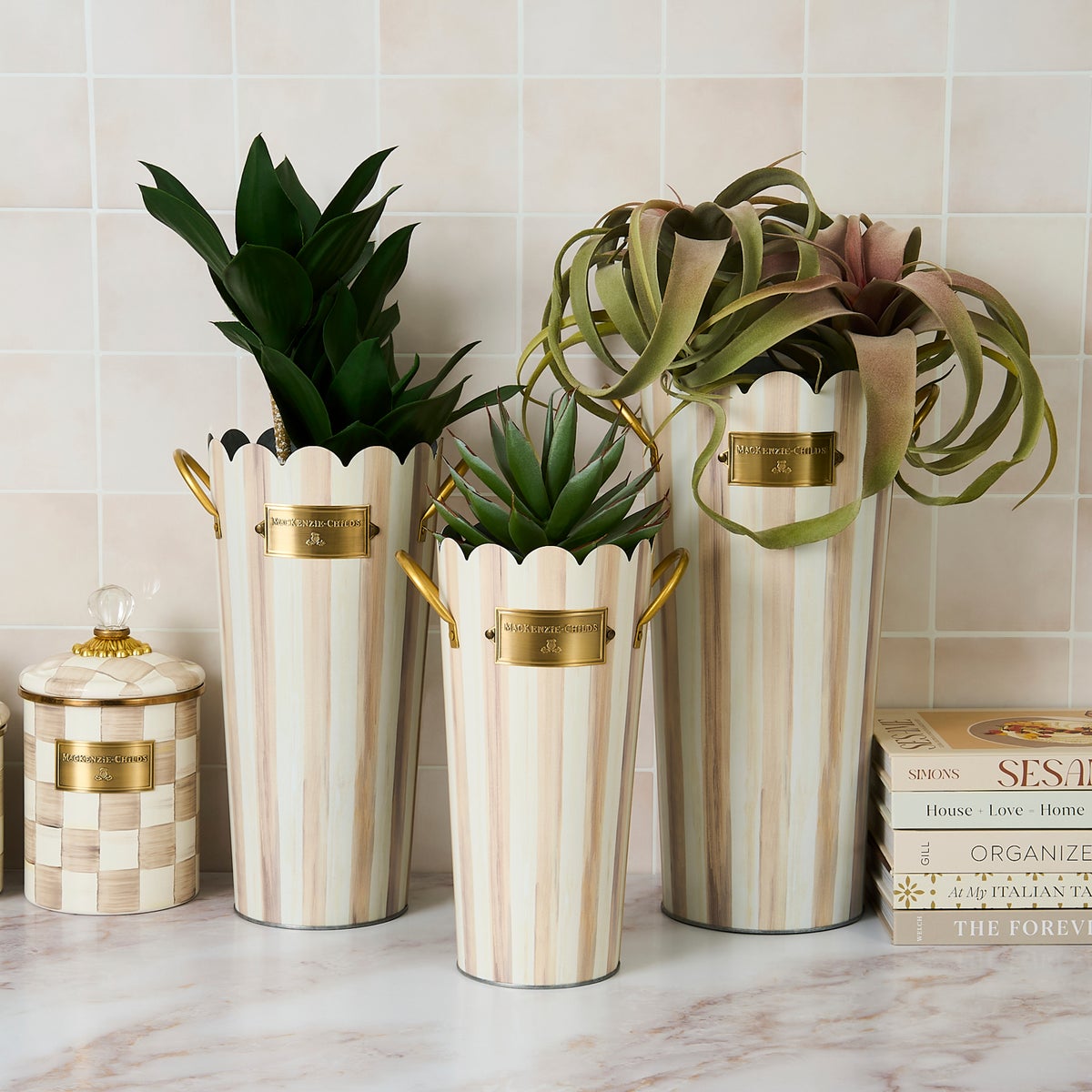 Mocha Stripe Flower Buckets, Set of 3 - Image 2