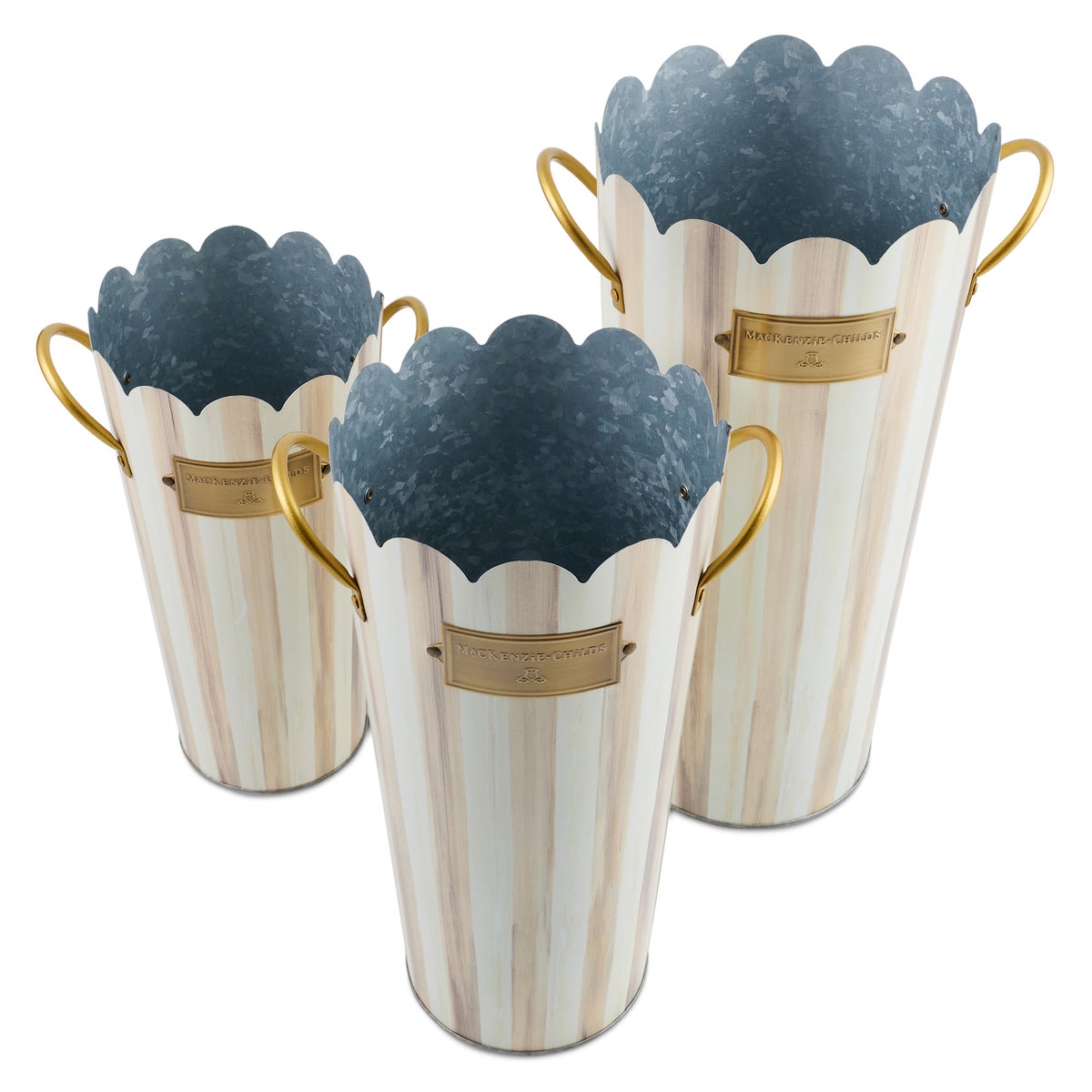Mocha Stripe Flower Buckets, Set of 3 - Image 3