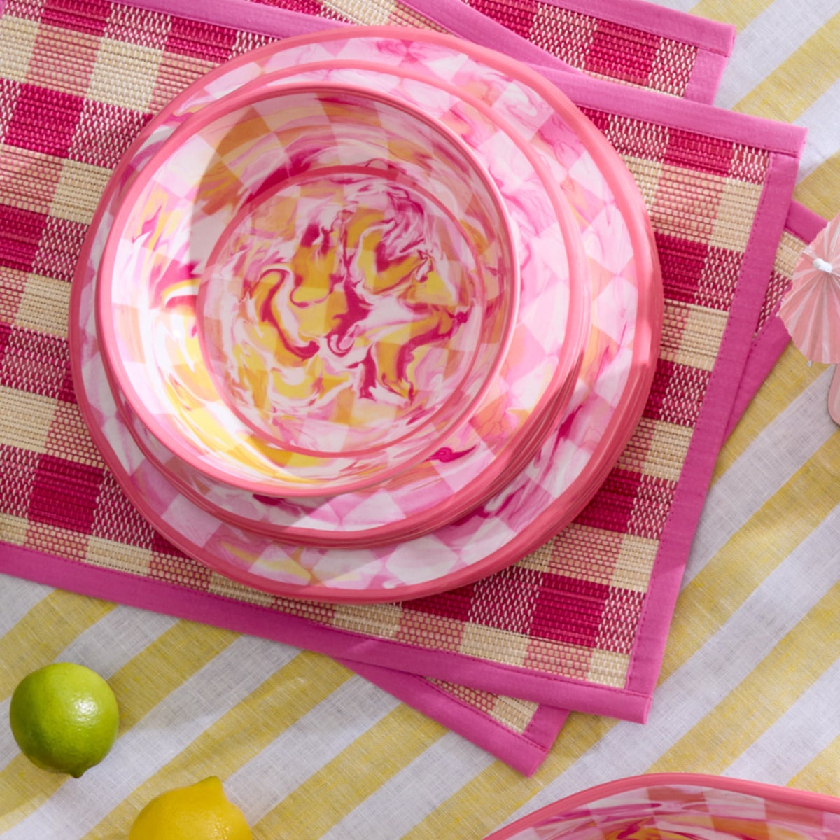 Pink Woven Check Straw Placemats, Set of 4 - Image 3