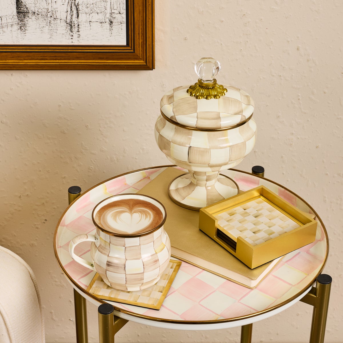 Mocha Check Glass Coasters, Set of 4 - Image 2