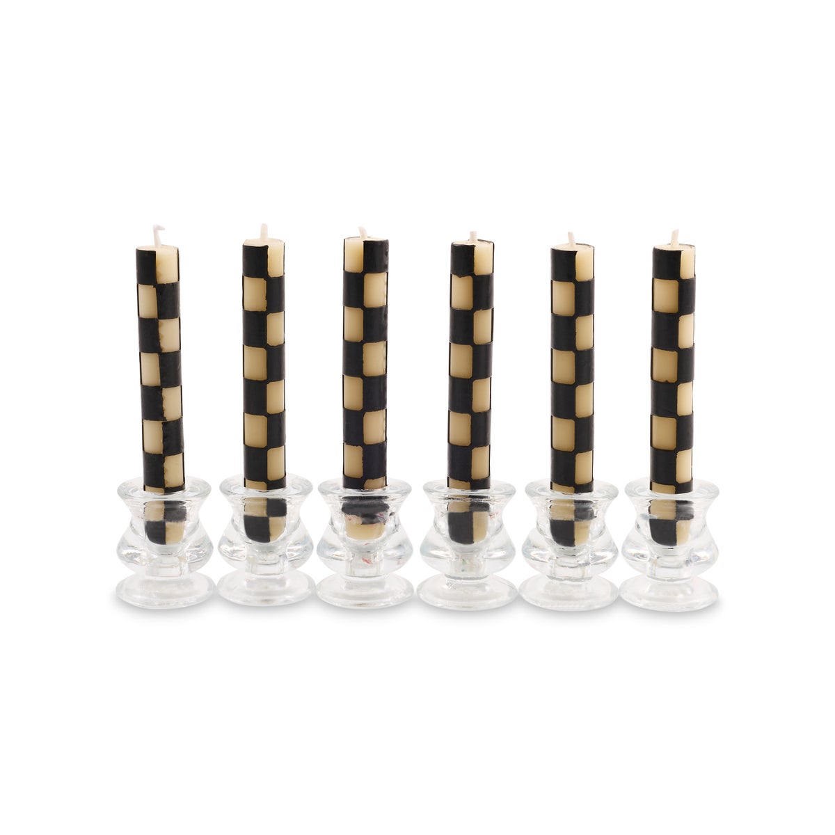 Black Check Mini Dinner Candles, Set of 6