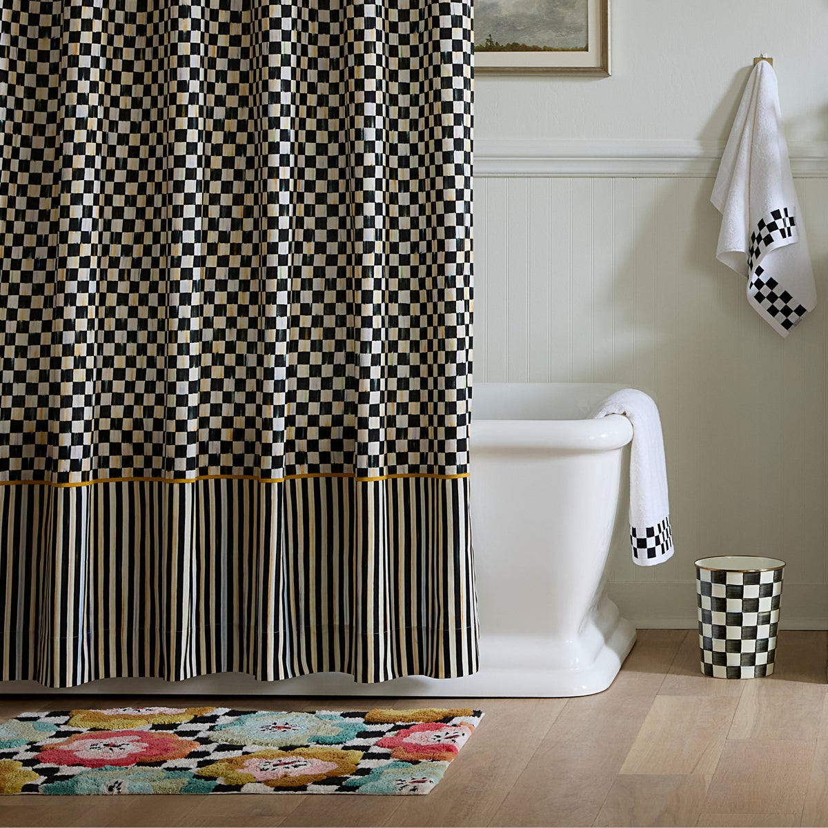 Checkerboard in Bloom Bath Rug - Image 2