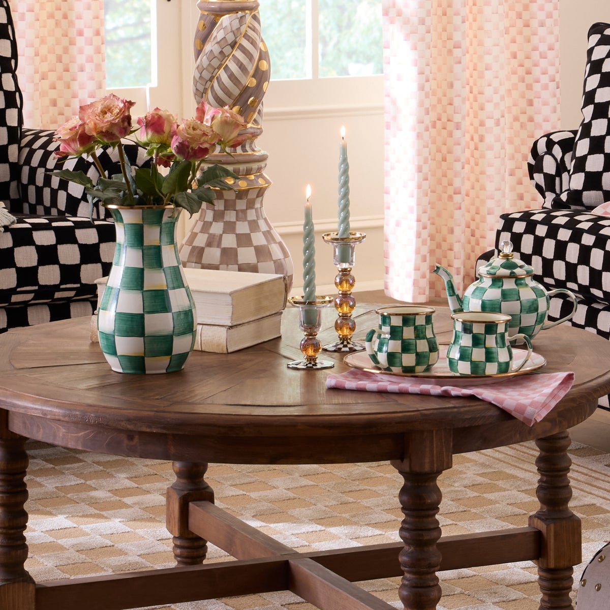 Courtly Check Small Glass Candlestick - Image 2