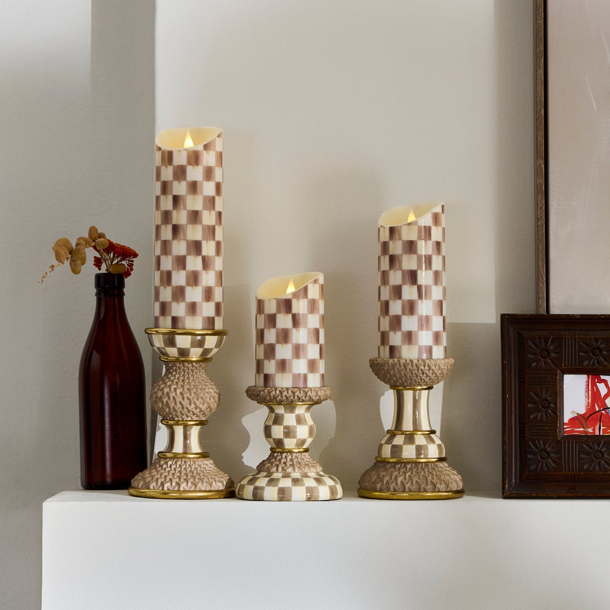 Mocha Pillar Candle Holders, Set of 3 - Image 2