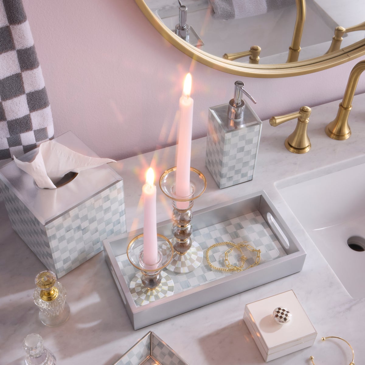 Sterling Check Large Glass Candlestick - Image 2