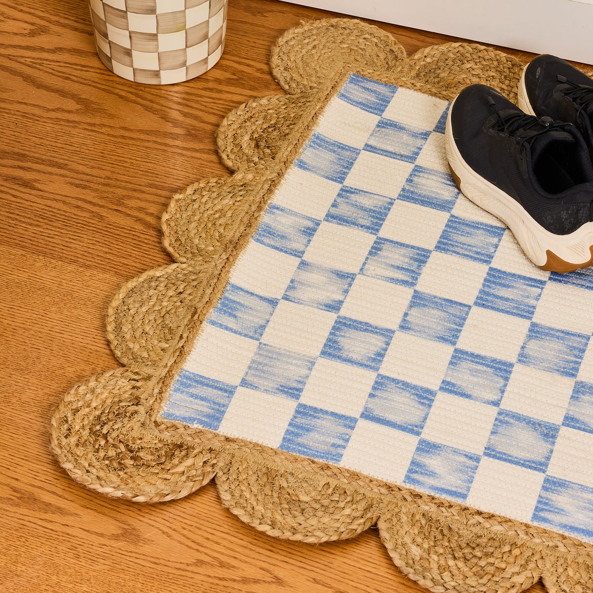 Blue Check with Jute Scallops 3' x 4'8.5" Rug - Image 2