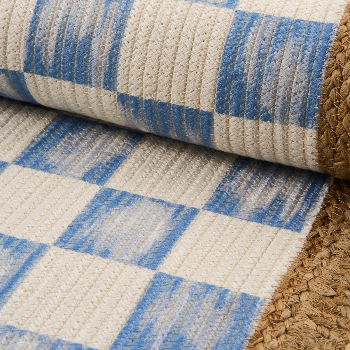 Blue Check with Jute Scallops 3' x 4'8.5" Rug - Image 3