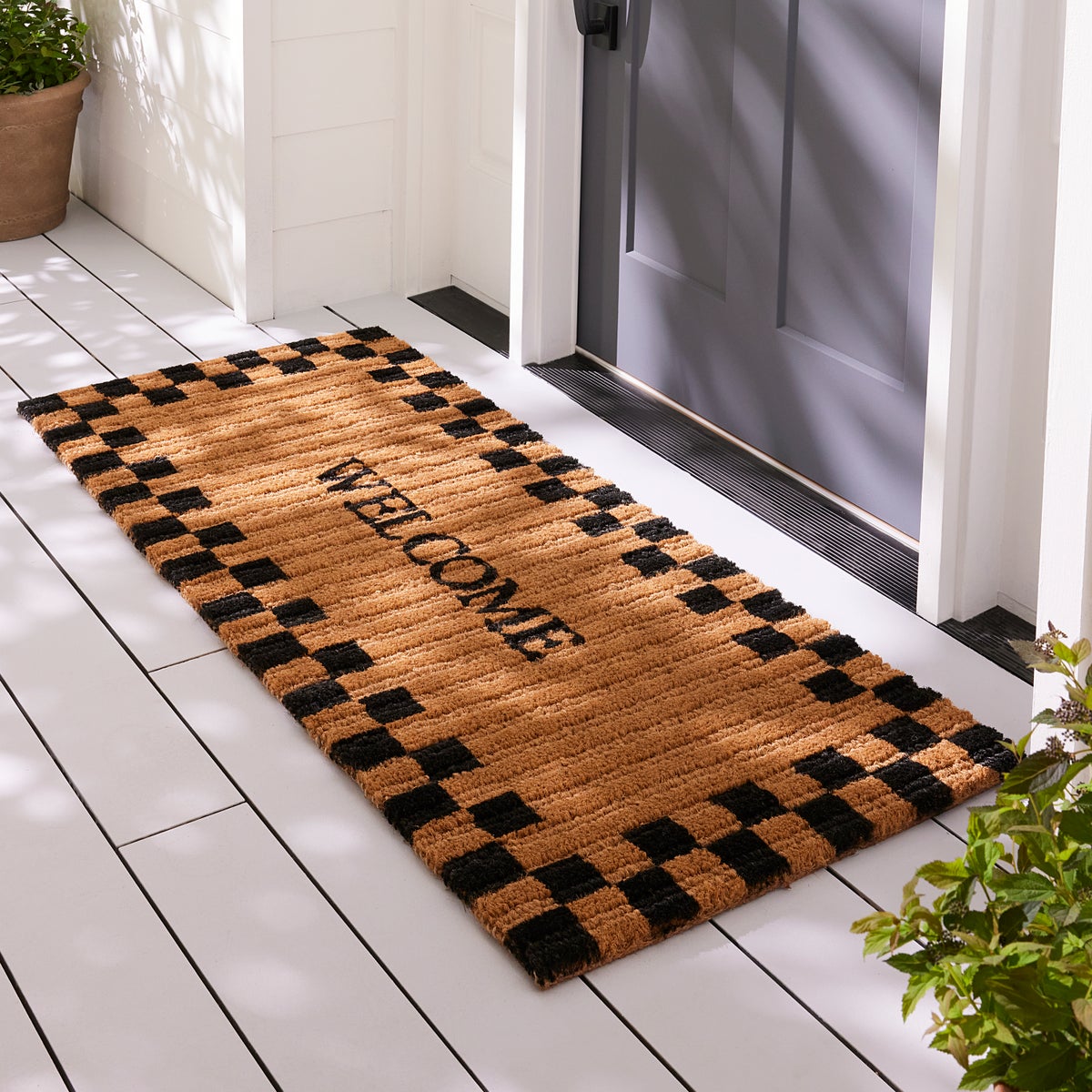 Welcome Checked Double Door Entrance Mat - Image 2
