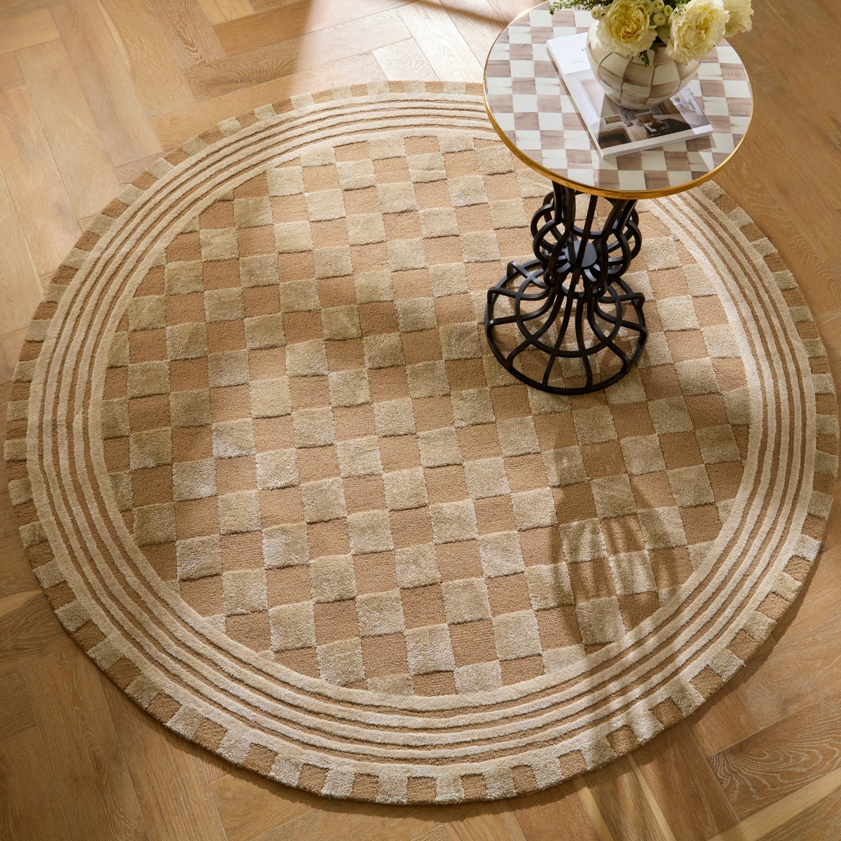 Mocha Tonal Check 6' Round Rug - Image 2