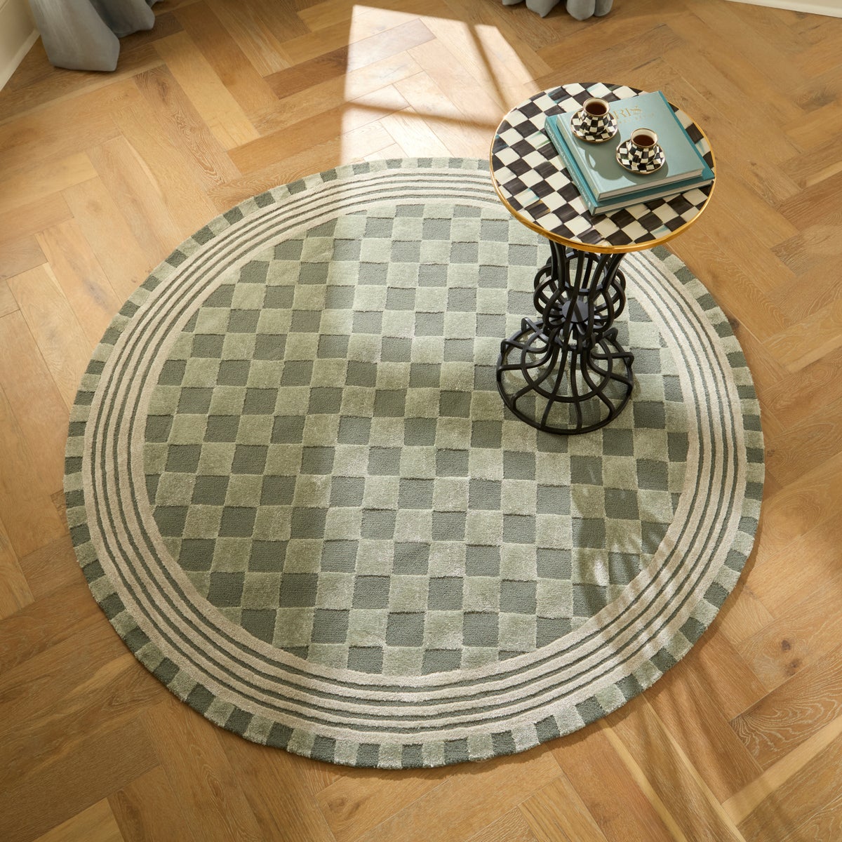 Sage Green Tonal Check 6' Round Rug - Image 2