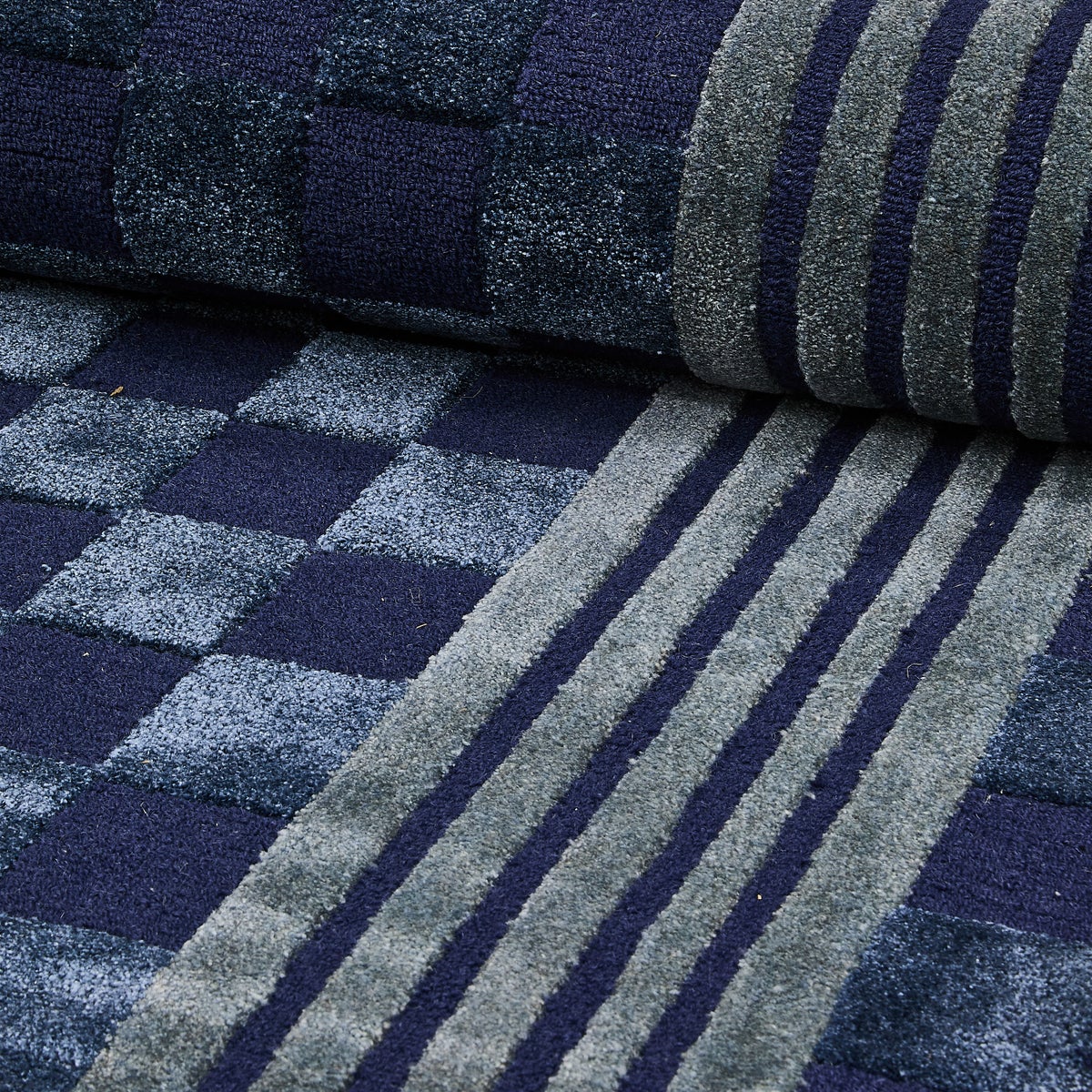 Indigo Blue Tonal Check 2'6" x 8' Rug - Image 2