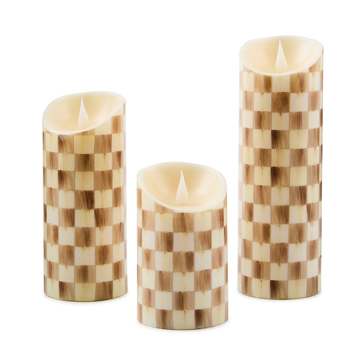 Mocha Check Flameless 7" Pillar Candle - Image 3
