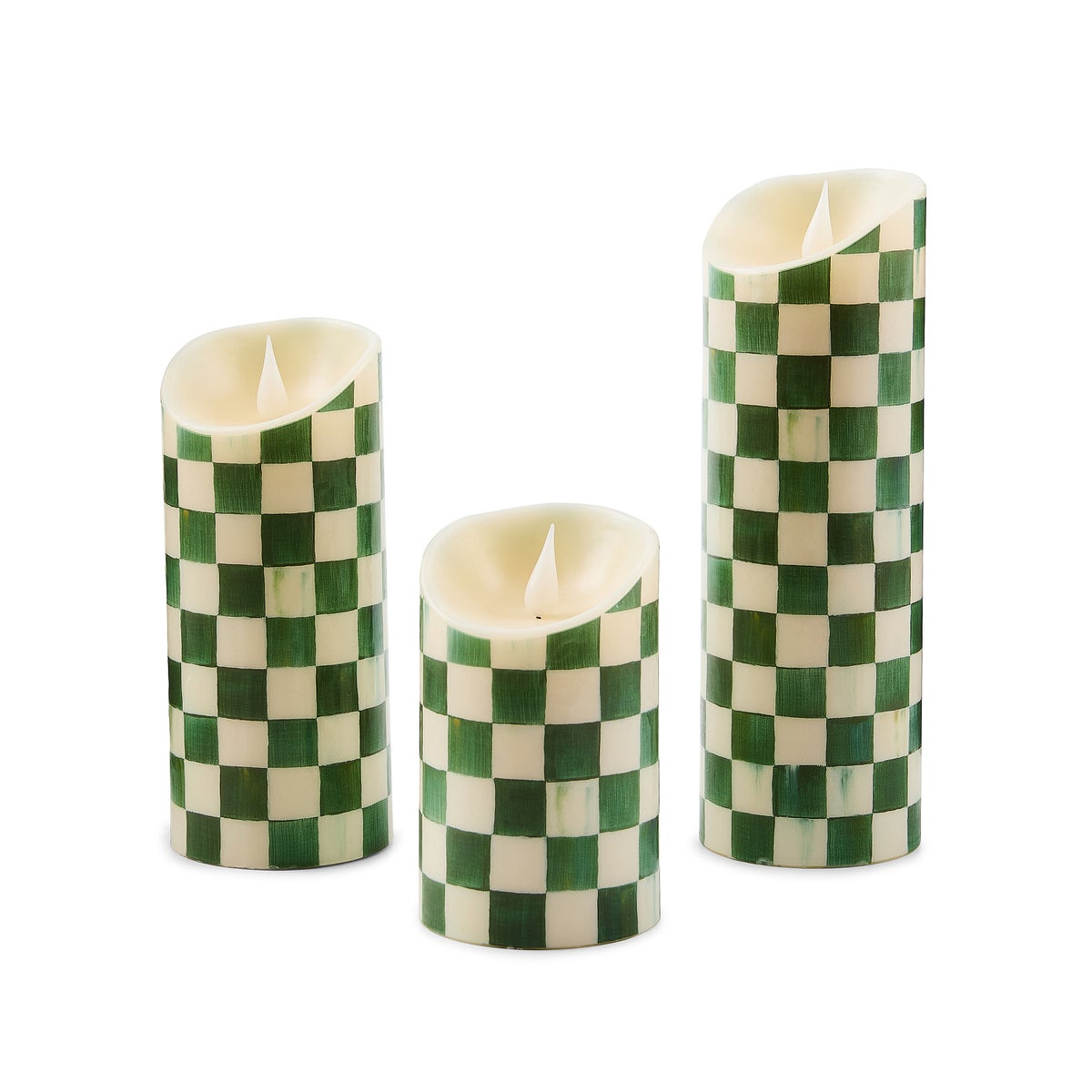 Emerald Check Flameless 9" Pillar Candle - Image 2