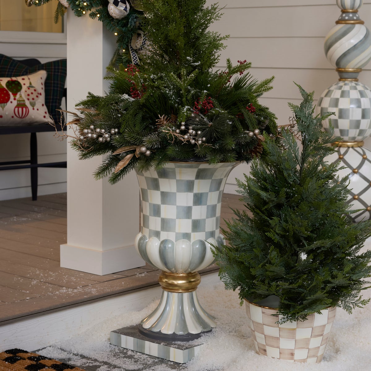 Sterling Check Pedestal Urn - Image 6