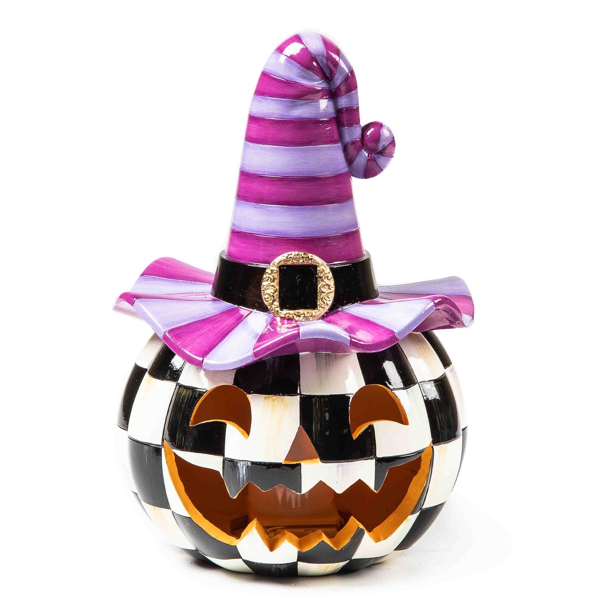 Illuminated Happy Jack Pumpkin with Purple Hat - Image 4