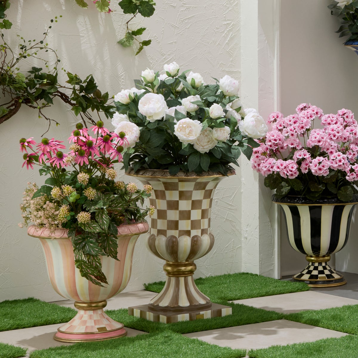 Mocha Check Pedestal Urn - Image 2