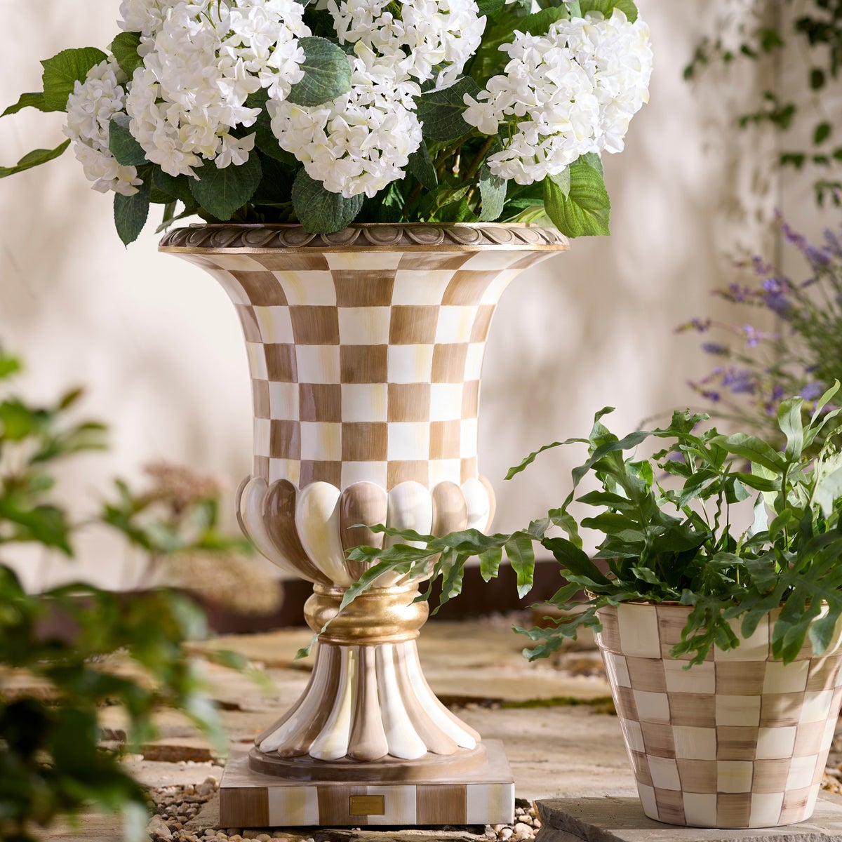 Mocha Check Pedestal Urn - Image 4