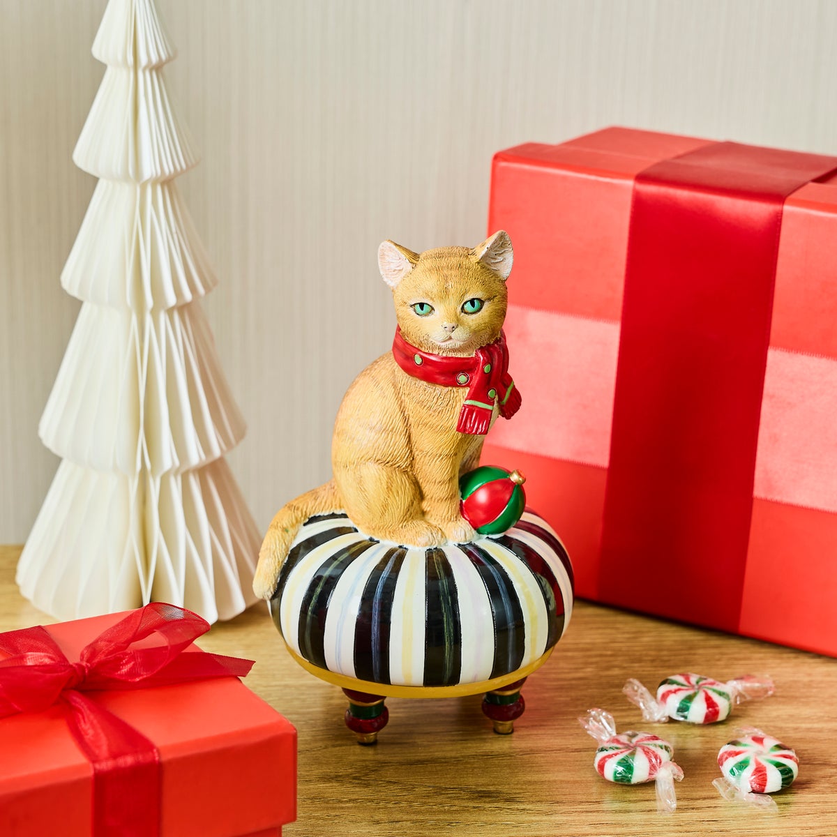 Holiday Cat on Tuffet Figurine - Image 2