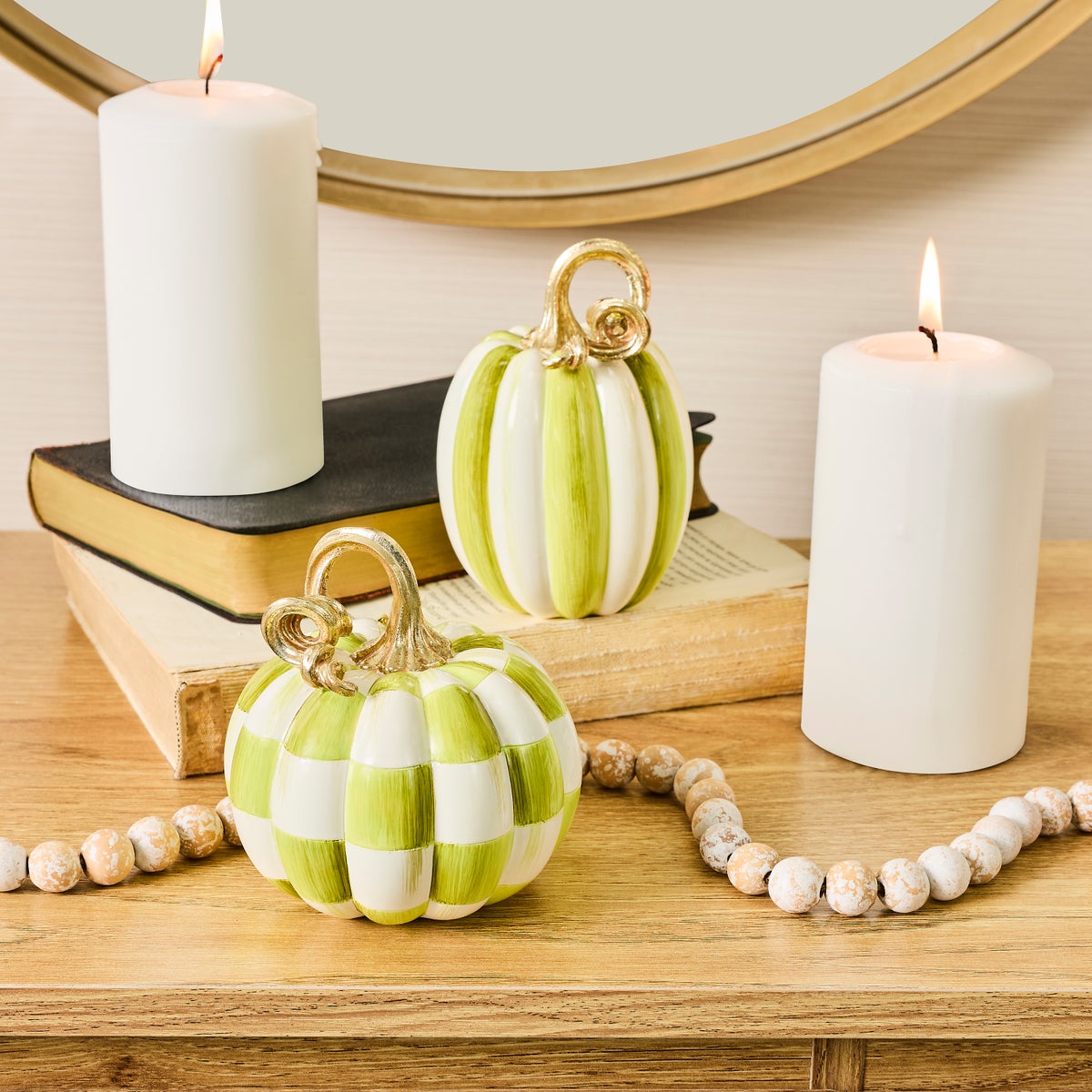 Moss Check and Stripe Petite Pumpkins, Set of 2 - Image 2