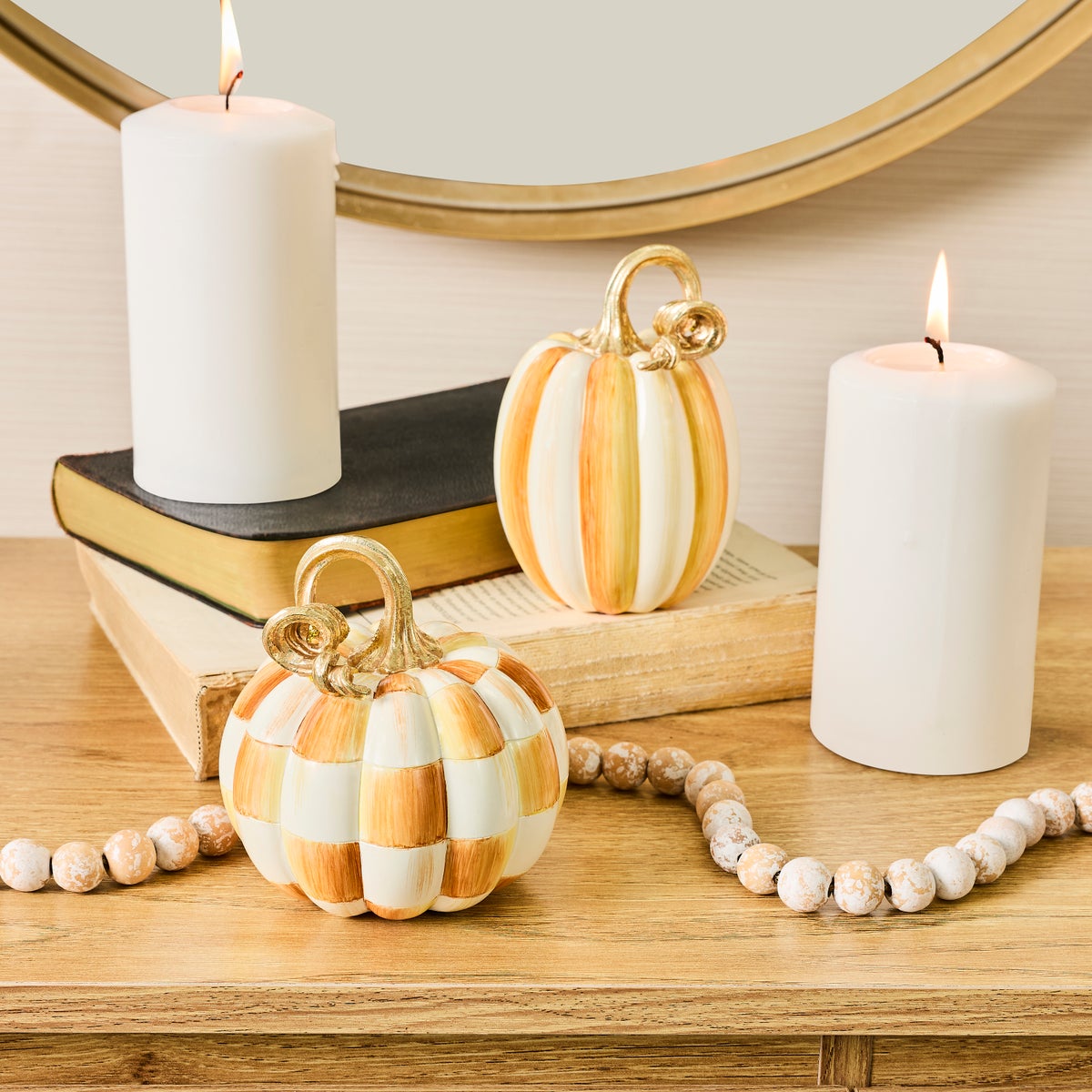 Amber Check and Stripe Petite Pumpkins, Set of 2 - Image 2