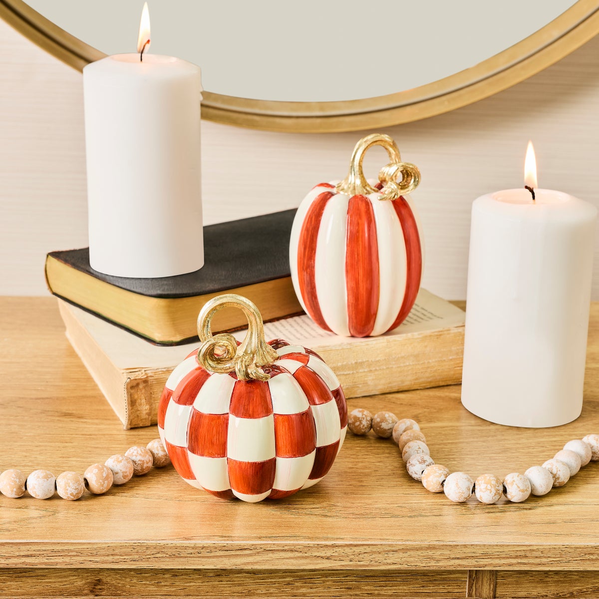 Paprika Check and Stripe Petite Pumpkins, Set of 2 - Image 2
