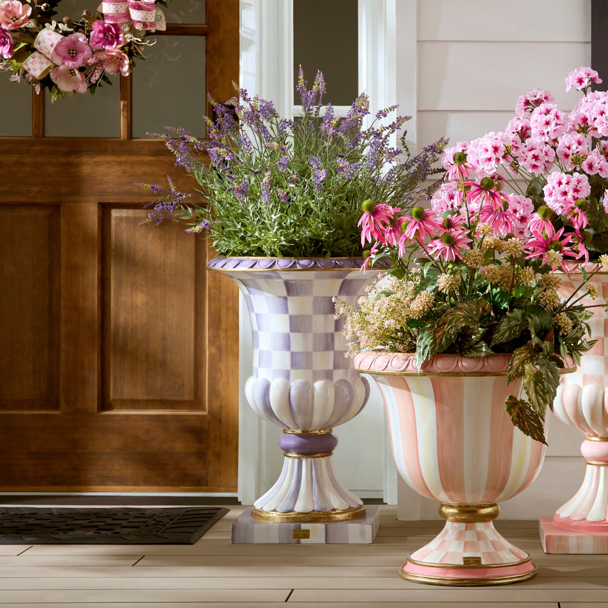 Violet Check Pedestal Urn - Image 2